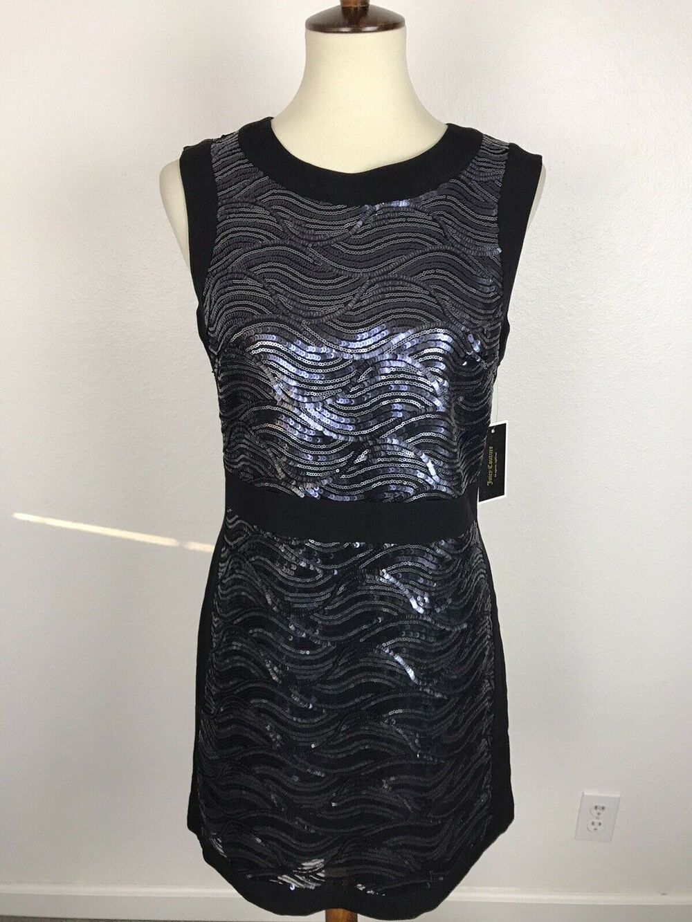 Juicy Couture Midnight Wavy Sequin Shift Mini Dress